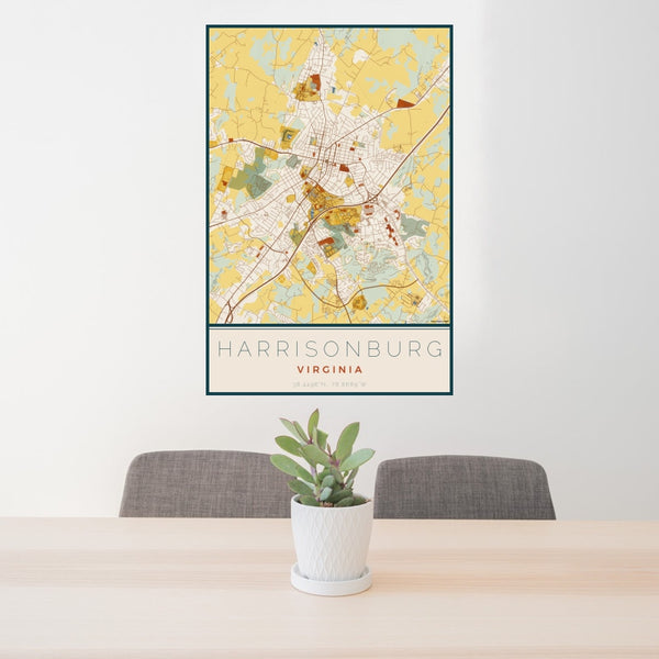 Harrisonburg - Virginia Map Print in Woodblock