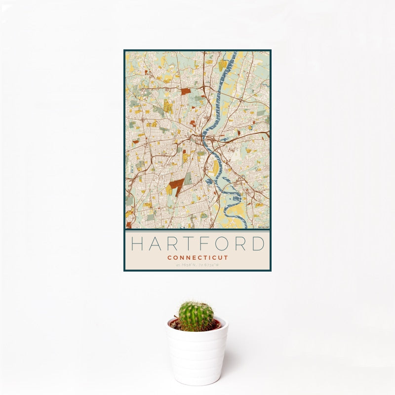 Hartford - Connecticut Map Print in Woodblock
