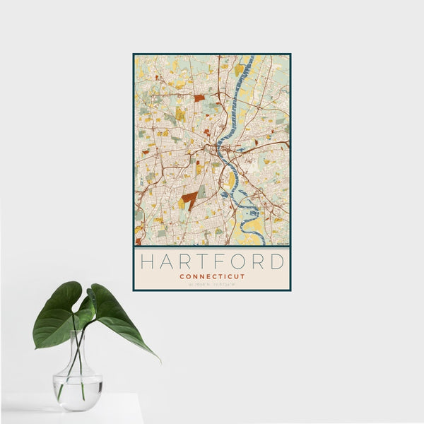 Hartford - Connecticut Map Print in Woodblock