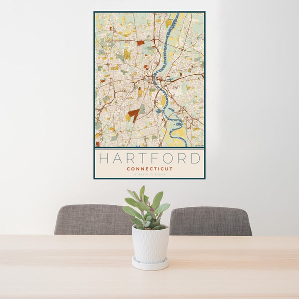 Hartford - Connecticut Map Print in Woodblock