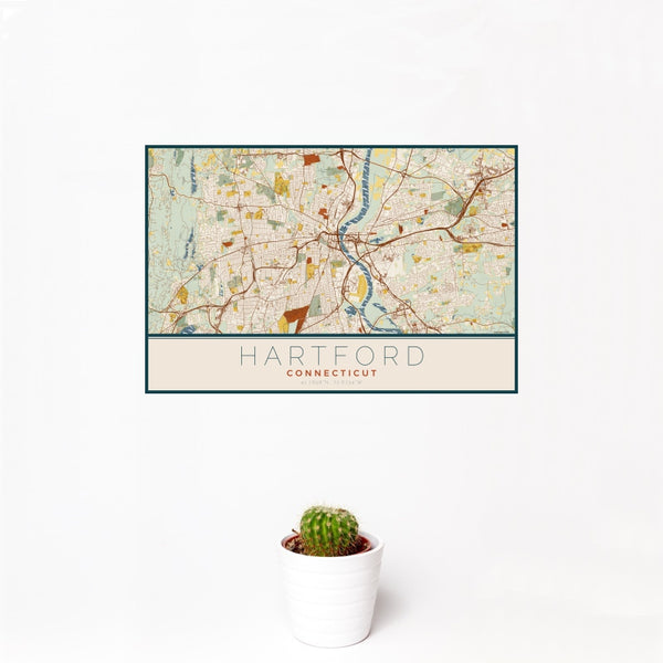 Hartford - Connecticut Map Print in Woodblock