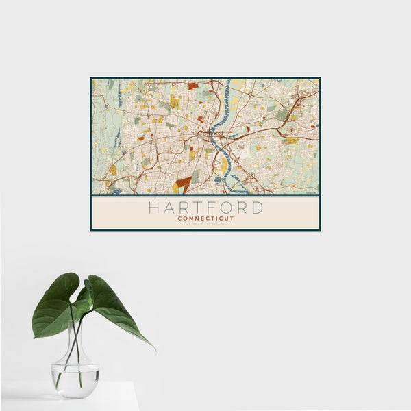 Hartford - Connecticut Map Print in Woodblock