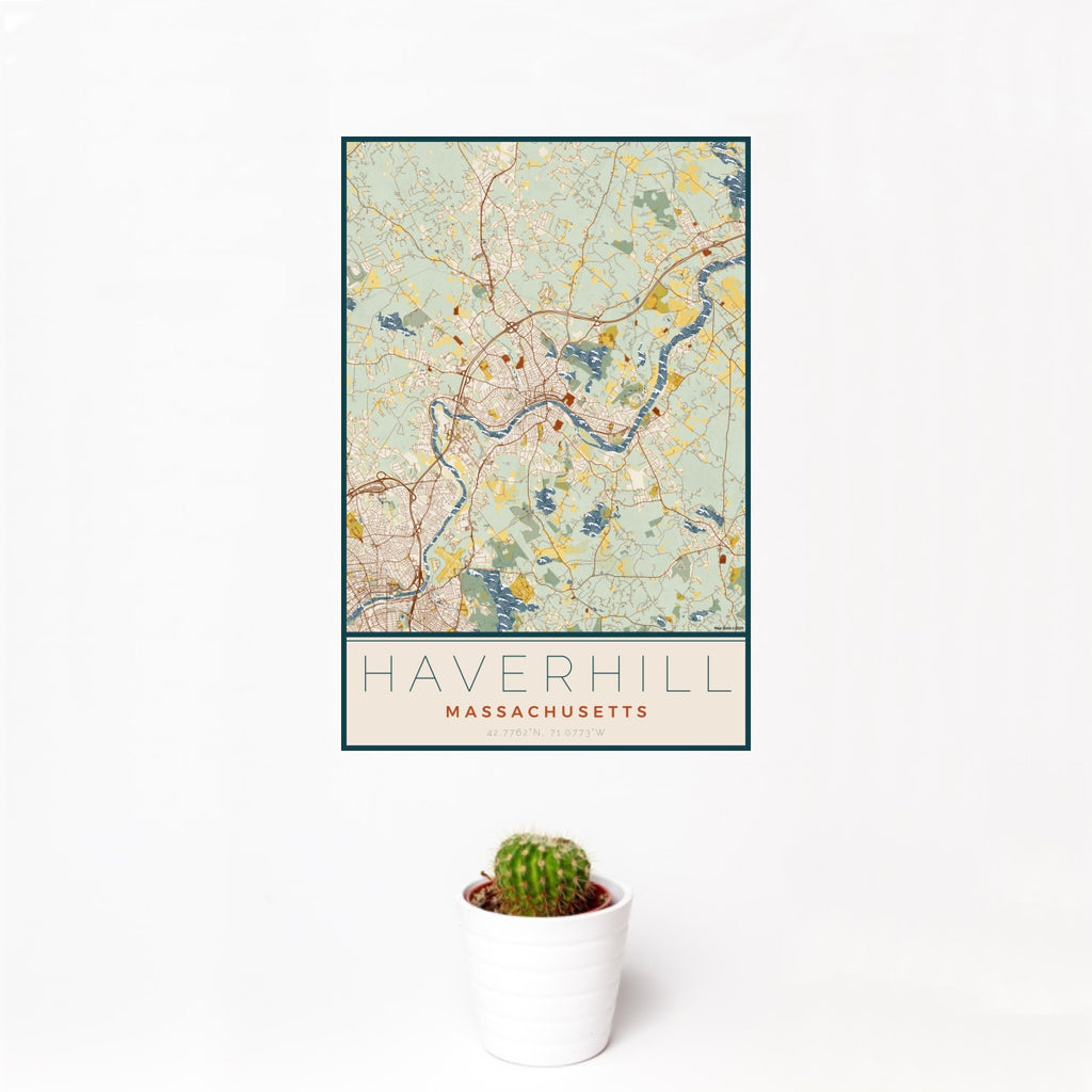 Haverhill - Massachusetts Map Print in Woodblock