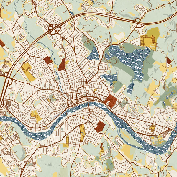 Haverhill - Massachusetts Map Print in Woodblock