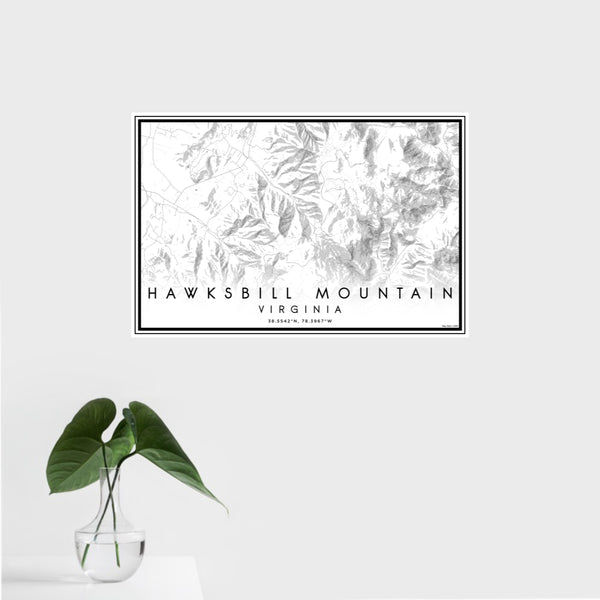 16x24 Hawksbill Mountain Virginia Map Print Landscape Orientation in Classic Style With Tropical Plant Leaves in Water