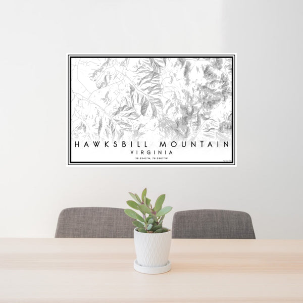 24x36 Hawksbill Mountain Virginia Map Print Lanscape Orientation in Classic Style Behind 2 Chairs Table and Potted Plant