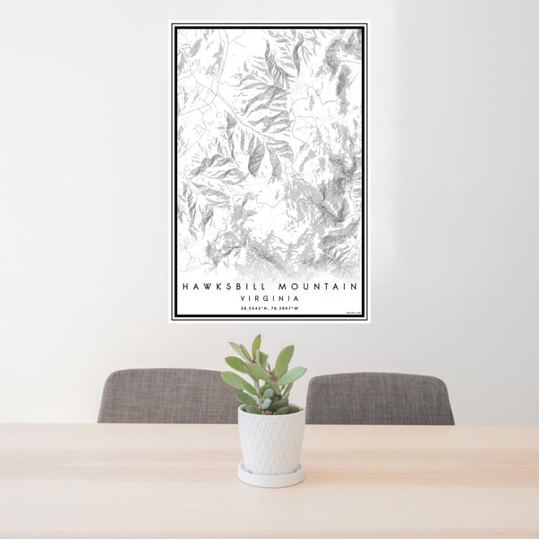 24x36 Hawksbill Mountain Virginia Map Print Portrait Orientation in Classic Style Behind 2 Chairs Table and Potted Plant