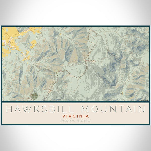 Hawksbill Mountain Virginia Map Print Landscape Orientation in Woodblock Style With Shaded Background