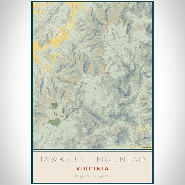 Hawksbill Mountain Virginia Map Print Portrait Orientation in Woodblock Style With Shaded Background