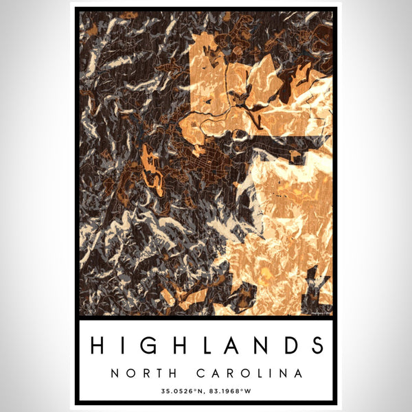Highlands - North Carolina Map Print in Ember
