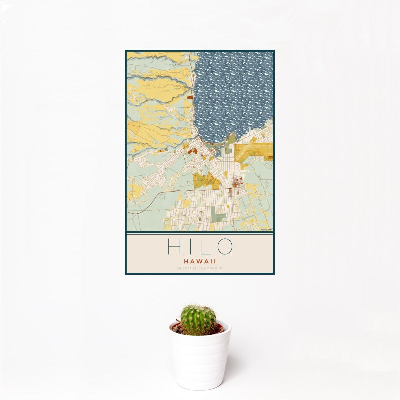 Hilo - Hawaii Map Print in Woodblock