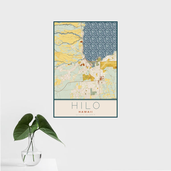 Hilo - Hawaii Map Print in Woodblock