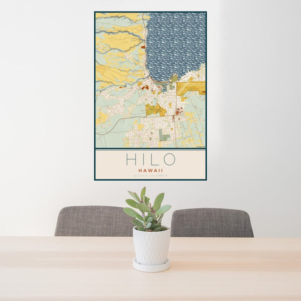 Hilo - Hawaii Map Print in Woodblock