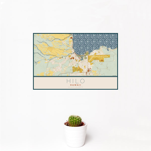 Hilo - Hawaii Map Print in Woodblock