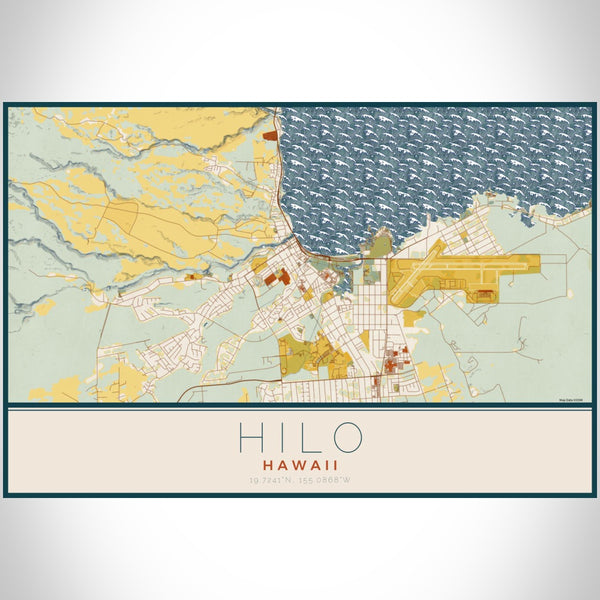 Hilo - Hawaii Map Print in Woodblock
