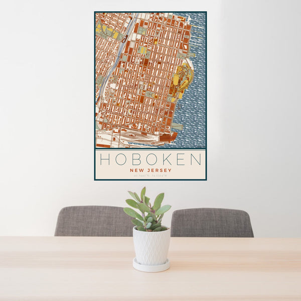 Hoboken - New Jersey Map Print in Woodblock