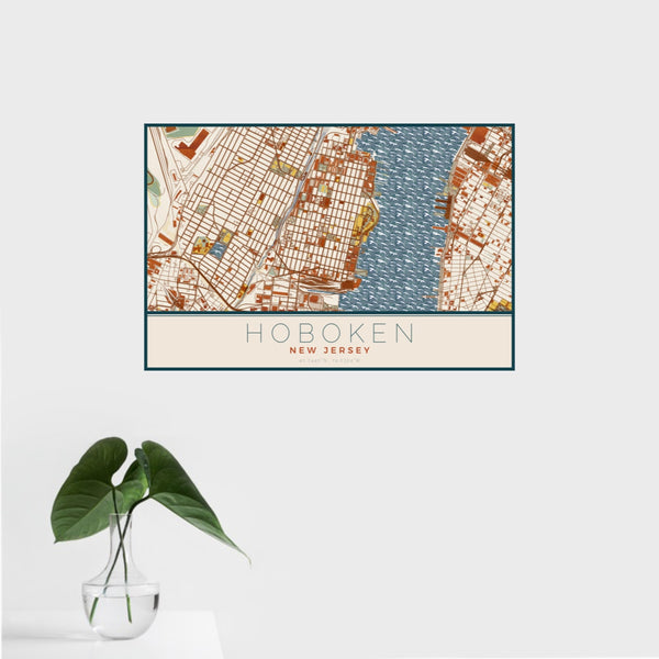 Hoboken - New Jersey Map Print in Woodblock
