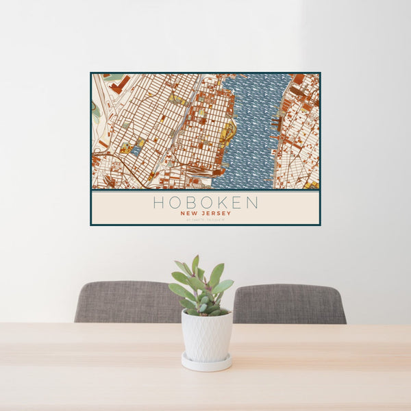 Hoboken - New Jersey Map Print in Woodblock