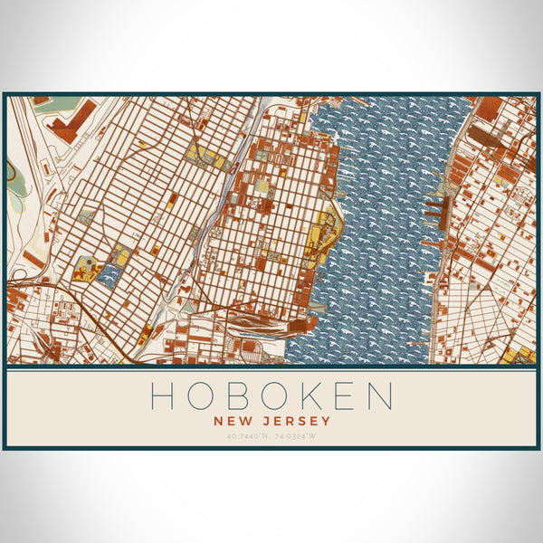 Hoboken - New Jersey Map Print in Woodblock