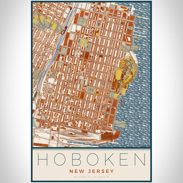 Hoboken - New Jersey Map Print in Woodblock