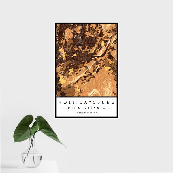 16x24 Hollidaysburg Pennsylvania Map Print Portrait Orientation in Ember Style With Tropical Plant Leaves in Water