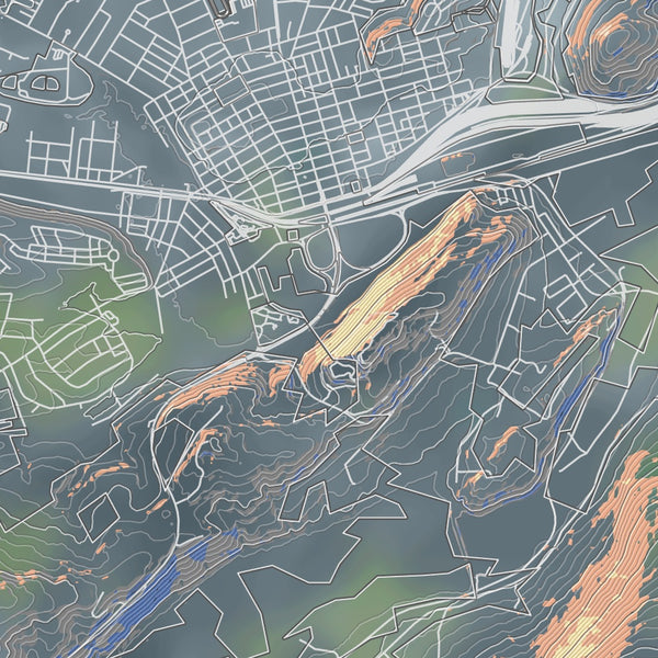 Hollidaysburg Pennsylvania Map Print in Afternoon Style Zoomed In Close Up Showing Details