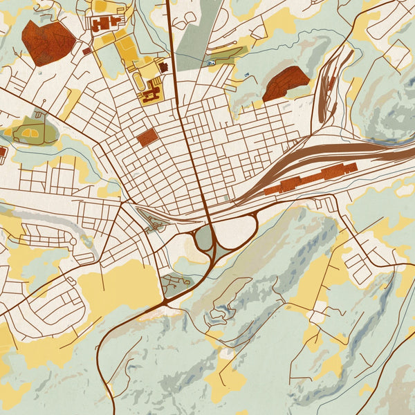 Hollidaysburg Pennsylvania Map Print in Woodblock Style Zoomed In Close Up Showing Details