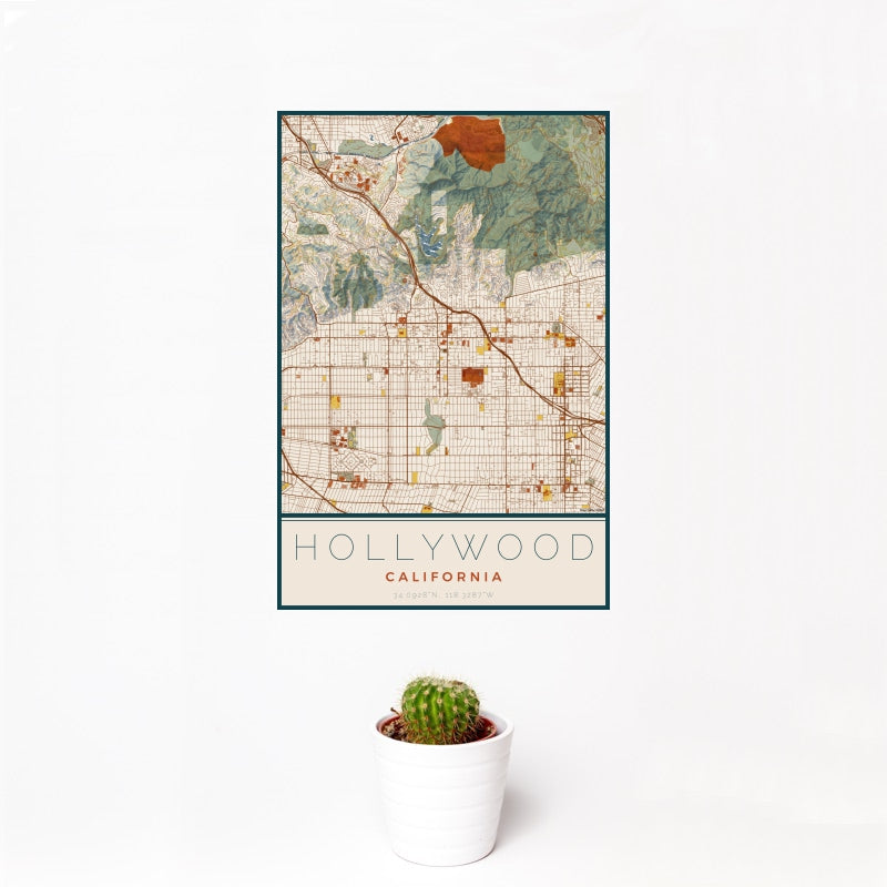 Hollywood - California Map Print in Woodblock