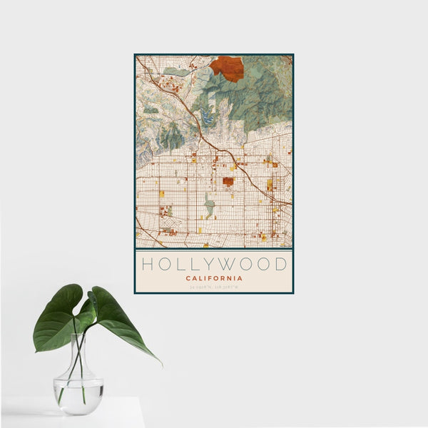 Hollywood - California Map Print in Woodblock