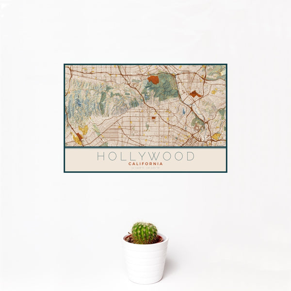 Hollywood - California Map Print in Woodblock
