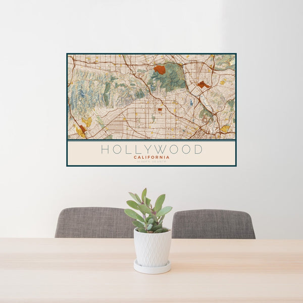 Hollywood - California Map Print in Woodblock