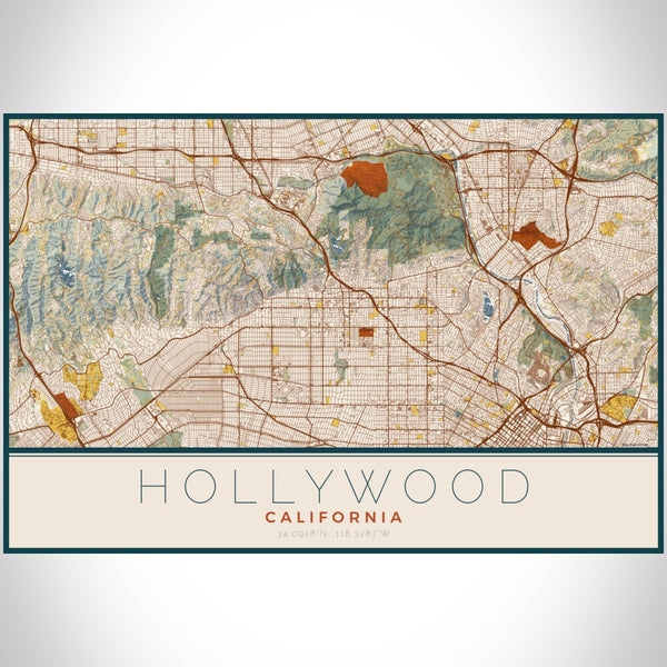 Hollywood - California Map Print in Woodblock