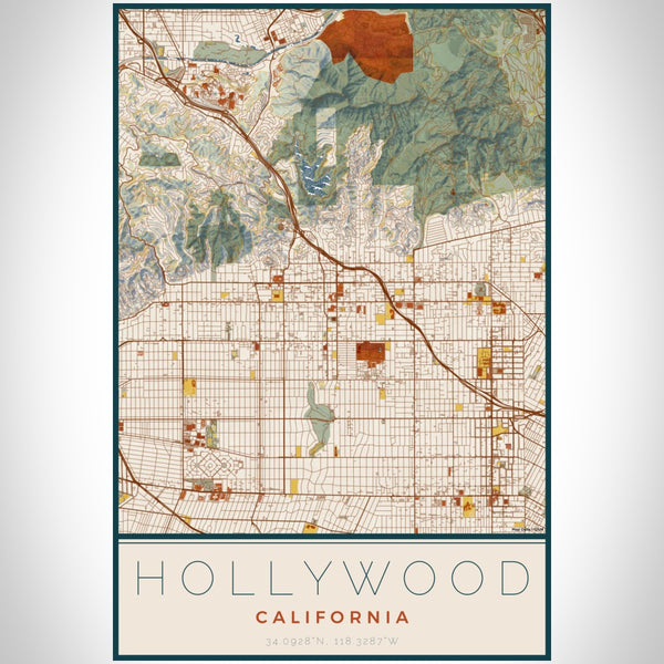 Hollywood - California Map Print in Woodblock