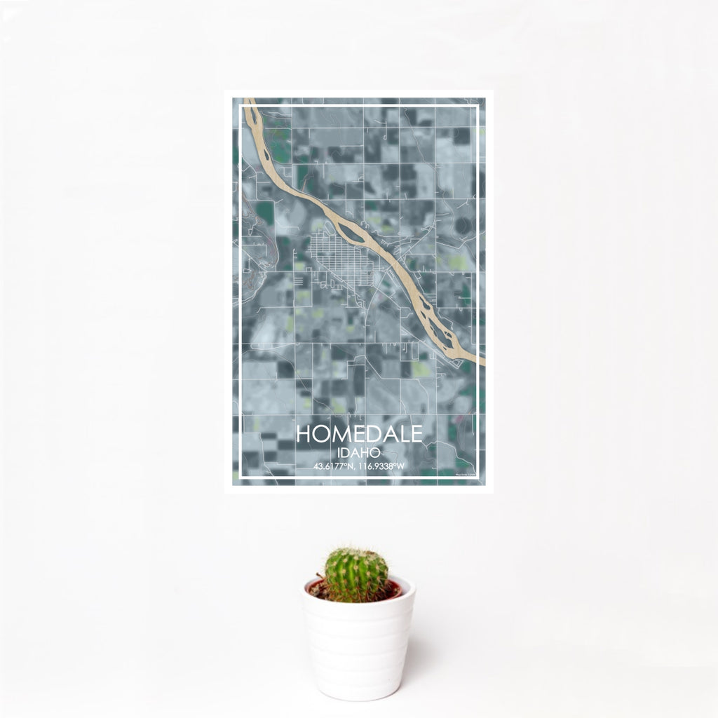 12x18 Homedale Idaho Map Print Portrait Orientation in Afternoon Style With Small Cactus Plant in White Planter