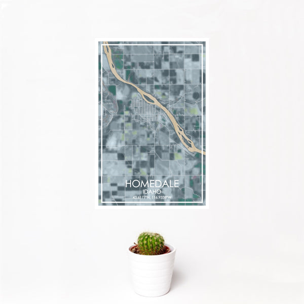 12x18 Homedale Idaho Map Print Portrait Orientation in Afternoon Style With Small Cactus Plant in White Planter