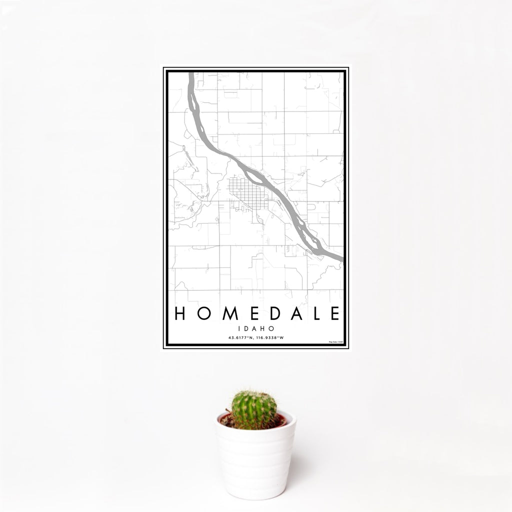 12x18 Homedale Idaho Map Print Portrait Orientation in Classic Style With Small Cactus Plant in White Planter
