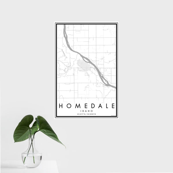 16x24 Homedale Idaho Map Print Portrait Orientation in Classic Style With Tropical Plant Leaves in Water