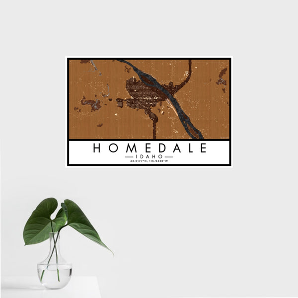 16x24 Homedale Idaho Map Print Landscape Orientation in Ember Style With Tropical Plant Leaves in Water