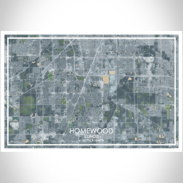 Homewood Illinois Map Print Landscape Orientation in Afternoon Style With Shaded Background