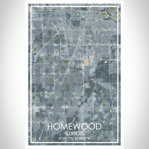 Homewood Illinois Map Print Portrait Orientation in Afternoon Style With Shaded Background