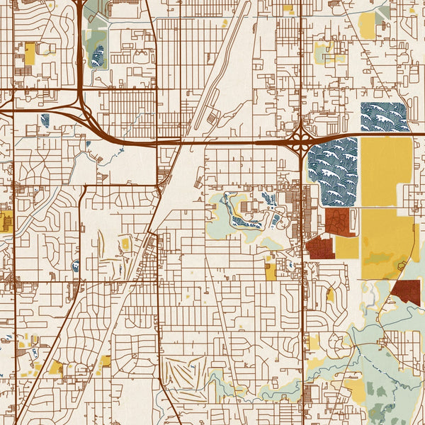 Homewood Illinois Map Print in Woodblock Style Zoomed In Close Up Showing Details