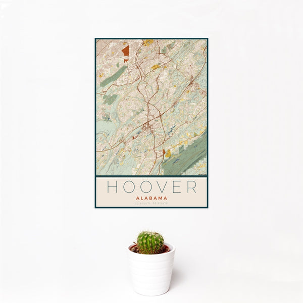 Hoover - Alabama Map Print in Woodblock