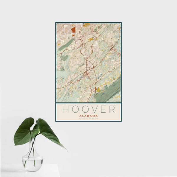 Hoover - Alabama Map Print in Woodblock