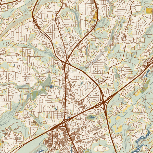 Hoover - Alabama Map Print in Woodblock