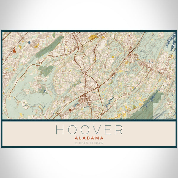 Hoover - Alabama Map Print in Woodblock