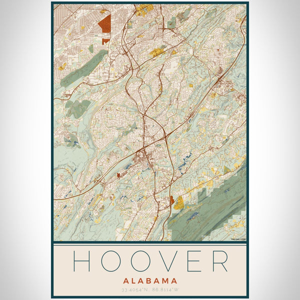 Hoover - Alabama Map Print in Woodblock