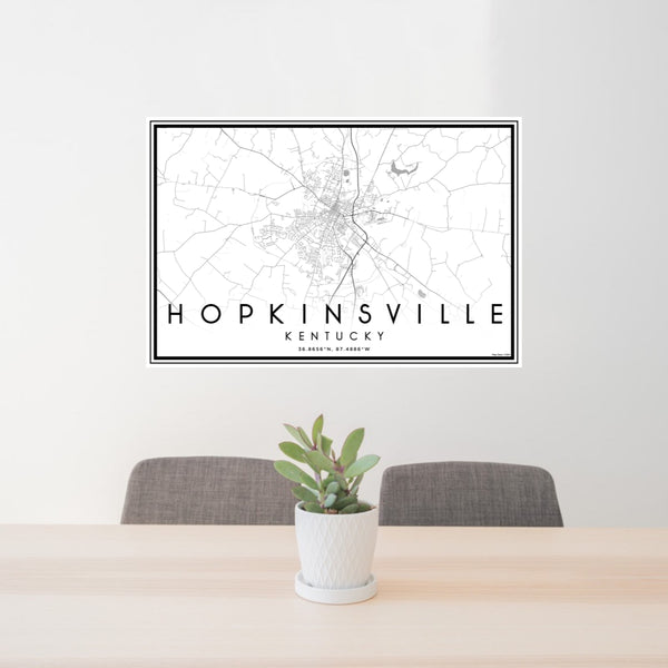 24x36 Hopkinsville Kentucky Map Print Lanscape Orientation in Classic Style Behind 2 Chairs Table and Potted Plant