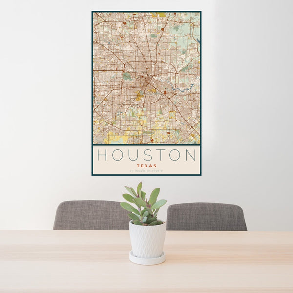 Houston - Texas Map Print in Woodblock