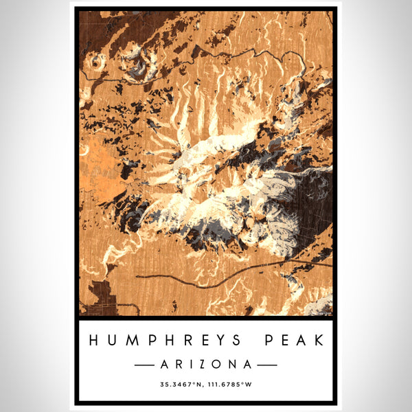 Humphreys Peak Arizona Map Print Portrait Orientation in Ember Style With Shaded Background