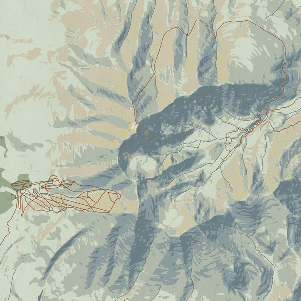 Humphreys Peak Arizona Map Print in Woodblock Style Zoomed In Close Up Showing Details